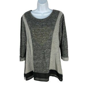 Style & Co Womens Grey Knit Top With Studded Heart Design Size M